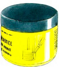 Tub of grafting wax. It is vital to keep grafting knives well sharpened. 